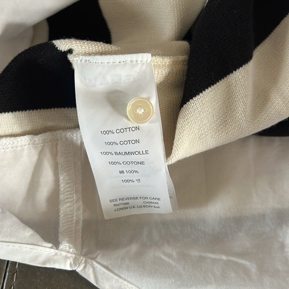 J. Crew Black and Ivory Wide Striped Rugby Shirt with White Shirttail & Cuffs - Picture 7 of 7